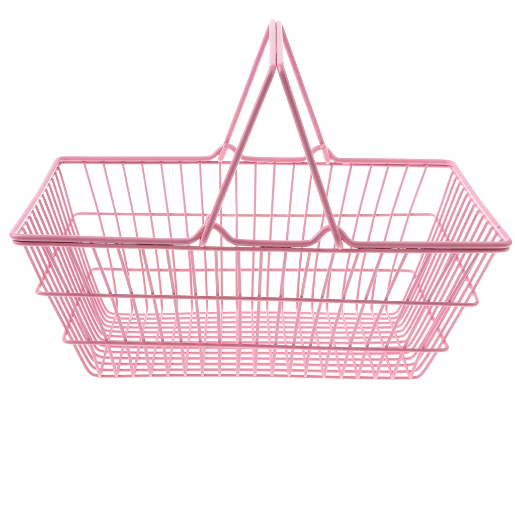 Kids Mini Metal Supermarket Shopping Basket for Kitchen Fruit Vegetable Food Grocery Storage Pretend Play Tools Toy Gifts Pink S