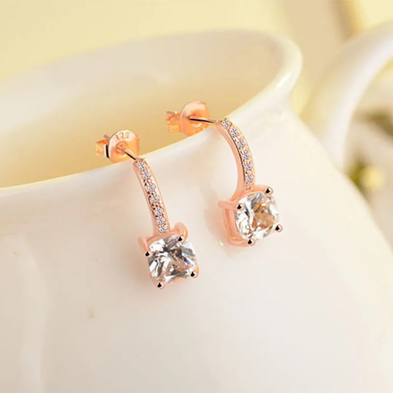 

2019 Luxury S925 Sterling Silver Ear Earrings For Women Square Cubic Zircon Charm Flower Earrings Women Jewelry Accessory Gifts