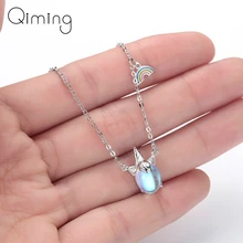 Ожерелье с единорогами из нержавеющей стали с фианитами, роскошное ювелирное изделие с кристаллами для женщин и девочек, серебряное ожерелье с подвеской, Прямая поставка