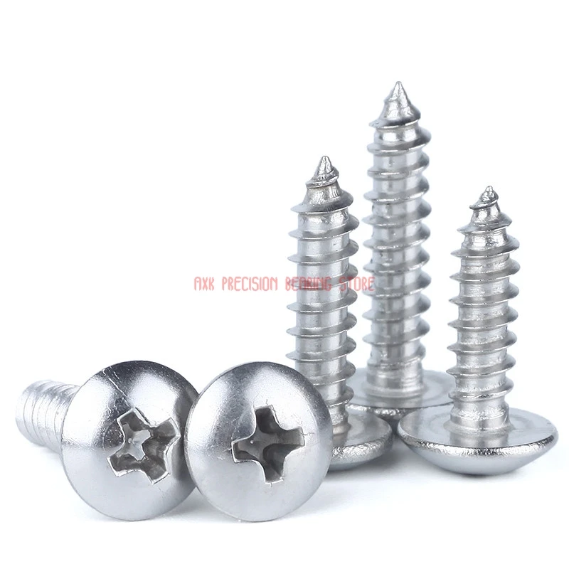 

Vis 10pcs M3 M4x6/8/10/12mm 304 Grade Stainless Steel Flat Head Self-tapping Tapping Screw Round Phillips Truss Mushroom Screws