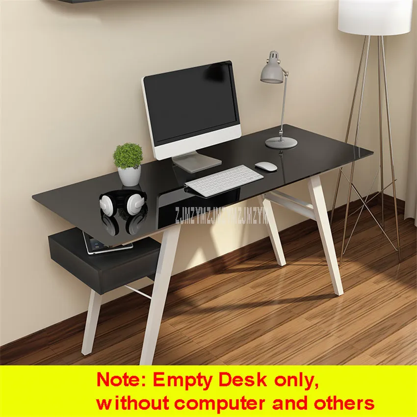 140*60 см настольный стол из закаленного стекла, компьютерный стол, ноутбук, стол для ноутбука, спальня, металлическая ножка, для студентов, деревянный стол, 12134 - Цвет: Черный