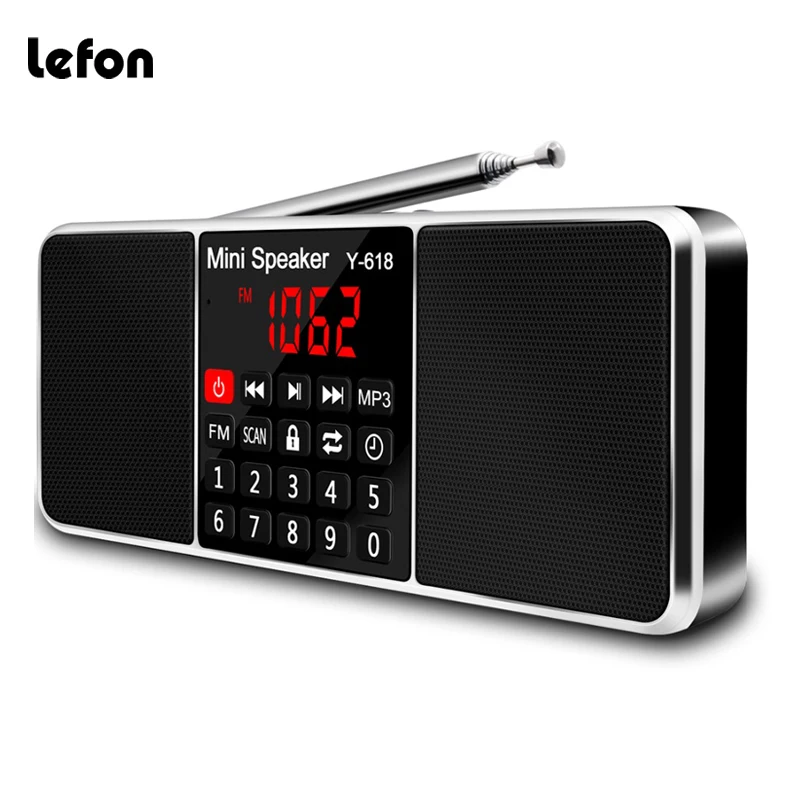 Billig Lefon Digital FM Radio Empfänger Lautsprecher Stereo MP3 Player Unterstützung TF Karte USB Stick Led anzeige Zeit Abschaltung Tragbare Radios