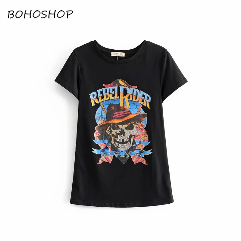 

Summer fashion vintage chic women skeleton print short sleeve t-shirt ladies tops cotton Tee shirt camiseta feminina