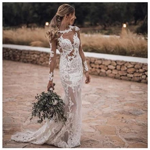 Smileven Русалка свадебное платье с длинным рукавом кружева сексуальные прозрачные пляжные платья невесты Поезд Элегантные Свадебные платья
