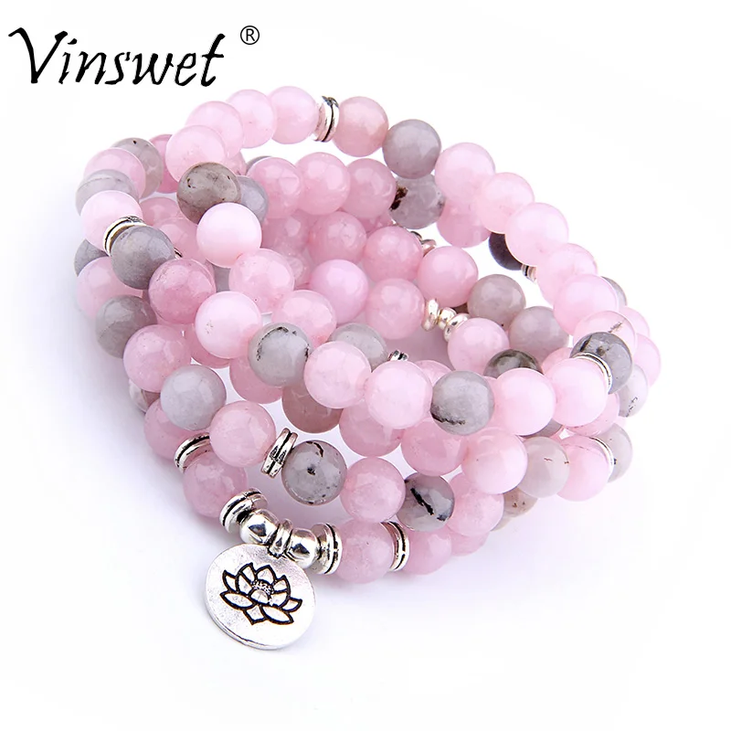 108 Beads Natural Pink Stone Beads Bracelet Fashion OM Pendant Strand Mala Men Bracelets or Necklace Yoga Healing Women Jewelry цена 108 Beads Natural Pink Stone Beads Bracelet Fashion OM Pendant Strand Mala Men Bracelets or Necklace Yoga Healing Women Jewelry цены онлайн