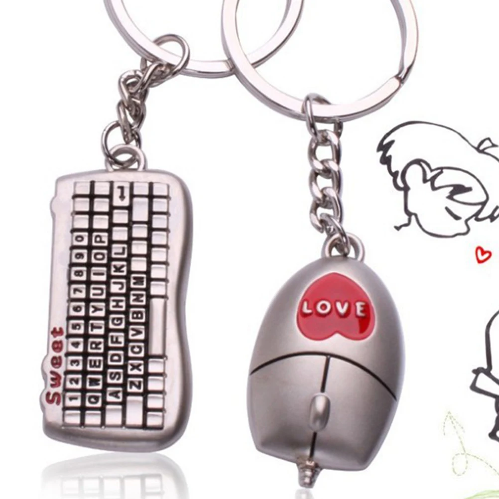 Fashion 1 pair Mouse And keyboard Pendant Keyring Keychain Keyfob Lover