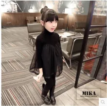 2016 Autumn Winter Girls Fashion Fleece Warm Knitting Chiffon Long Sleeved Dresses cute baby Clothes Children Clothing