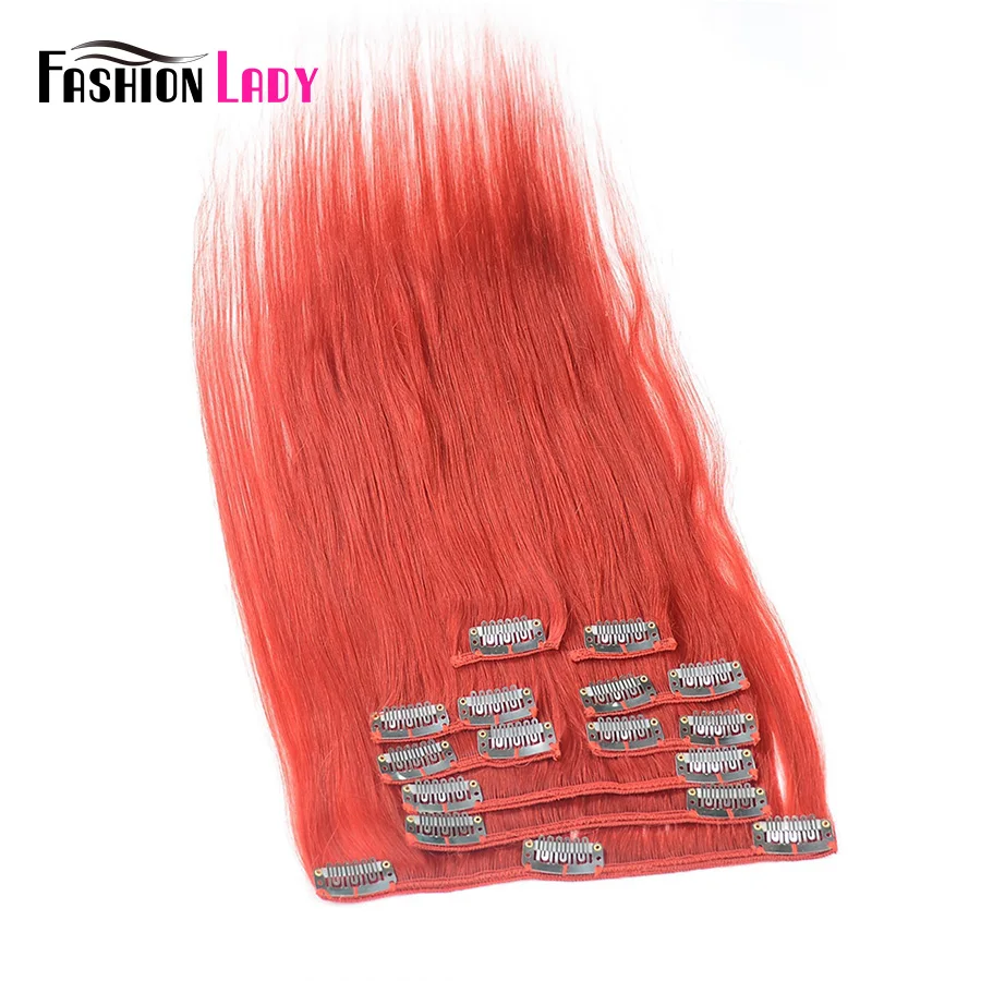 Fashion Lady Pre-Colored Brazilian Clip In Human Hair Extensions Straight Hair 9pcs Per Set With 17pcs Clips 18 inches Non-Remy