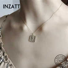 INZATT, настоящее 925 пробы, серебряное квадратное ожерелье с подвеской в виде цветка розы, хорошее ювелирное изделие для женщин, милые аксессуары для свадебной вечеринки