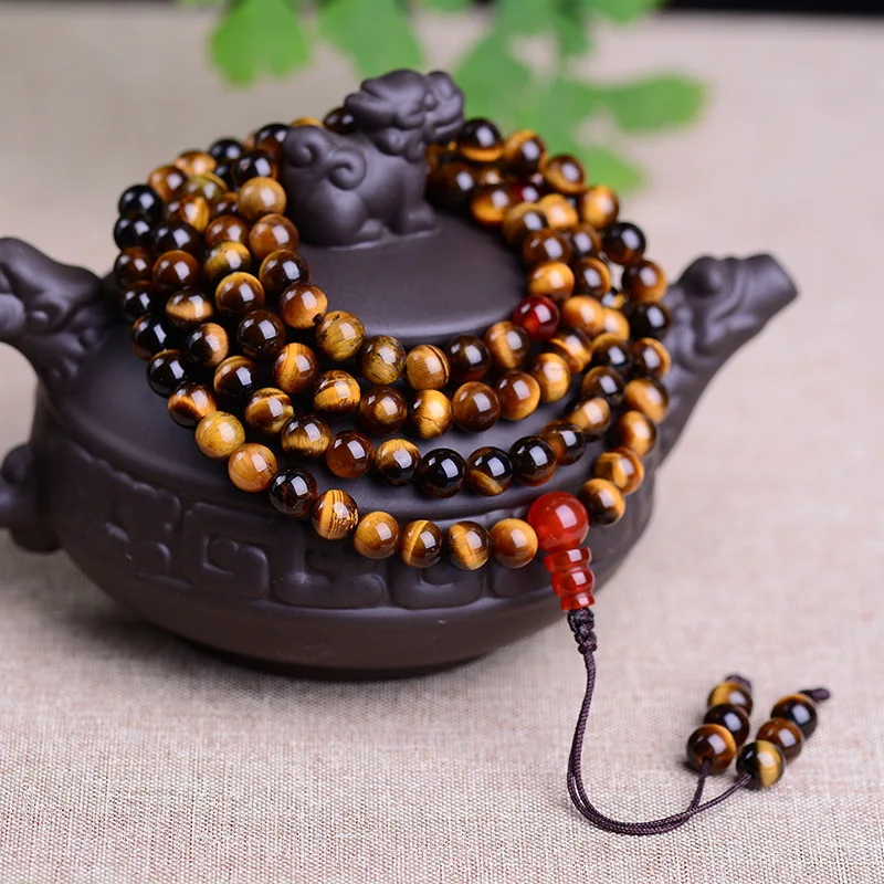 Мужской натуральный камень тигровый глаз 6 мм 108 Будда для молитвы бусины счастливый амулет круглые бусины браслет для женщин браслет Мода JewelryJ1126