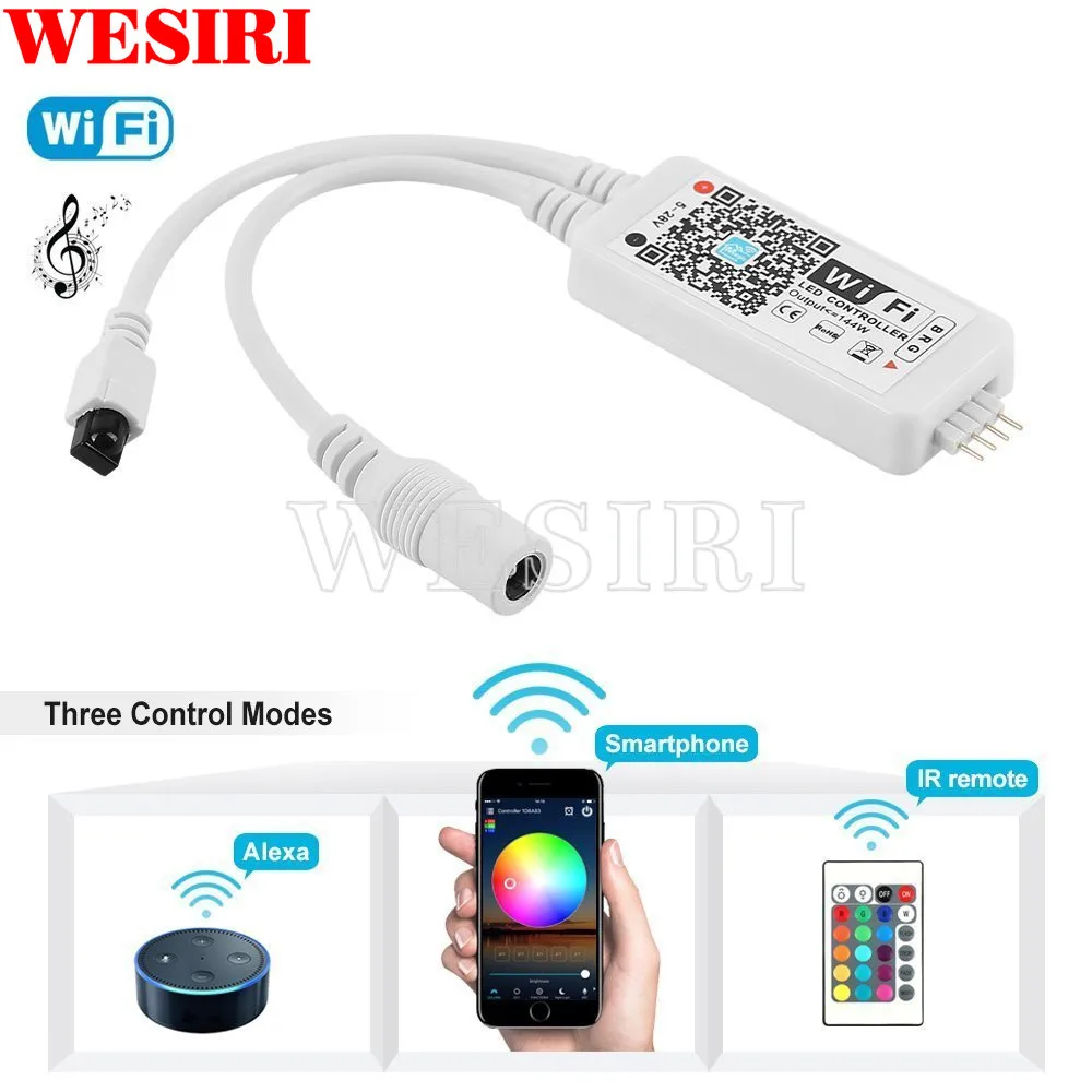 DC 5V 12V 24V Мини WiFi LED RGB/RGBW контроллер iOS Android APP 24Key ИК пульт дистанционного управления