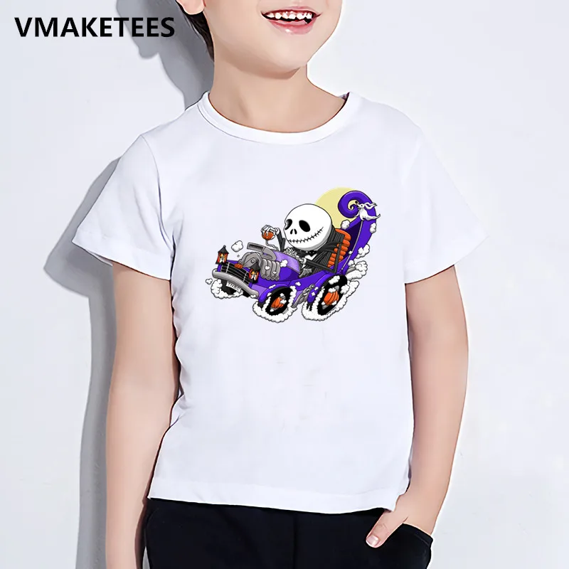 Детская летняя футболка для мальчиков и девочек детская футболка с принтом «Город Хэллоуин», «Тыква», «король», «Джек», «Скеллингтон» забавная одежда для малышей HKP5234