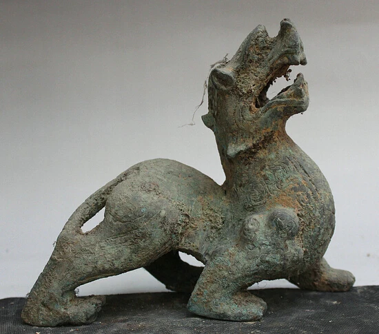 

wholesale factory 8" Old China Bronze Animal Pixiu Beast Unicorn Collect Exorcise Statue Sculpture