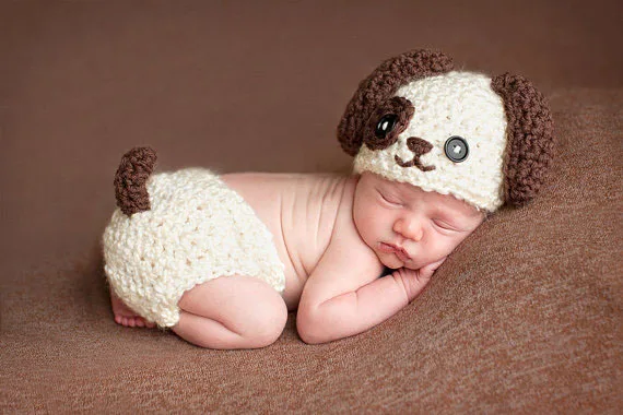 Бесплатная доставка, шапка для щенка для новорожденных, детская вязаная шапка для собак и детский подгузник, комплект для новорожденных