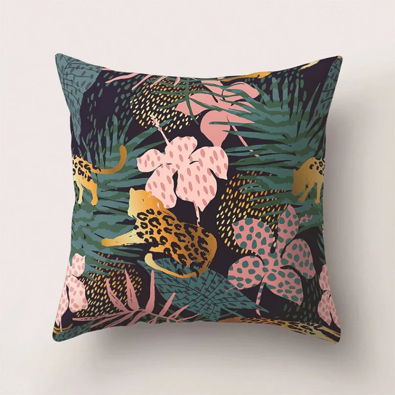 Cotton Linen Pillow Case  Tropical Plants Decorative Pillowcases Flamingo Flowers Pillows Covers