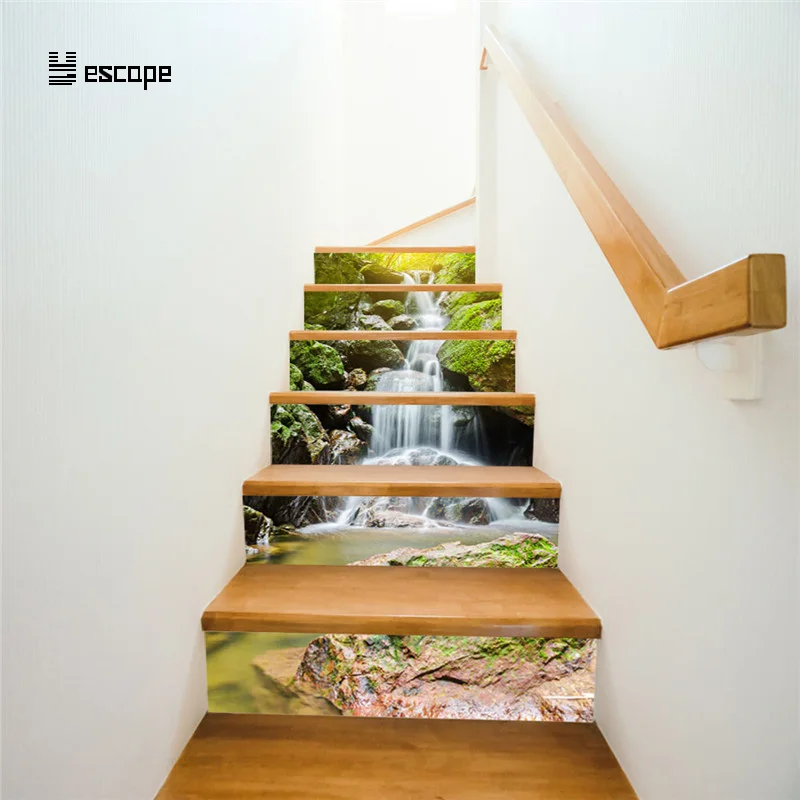 

6 3D Self adhesive landscape Pattern Stair StickerStairway Stickers Waterfall Stairs Stickers Wallpaper Decor Decals Sticker