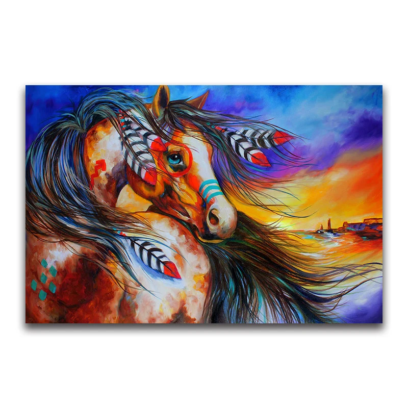 Full square Diamond painting Cross stitch Amazon horse 3D DIY Diamond embroidery color feather full round Diamond mosaic animal