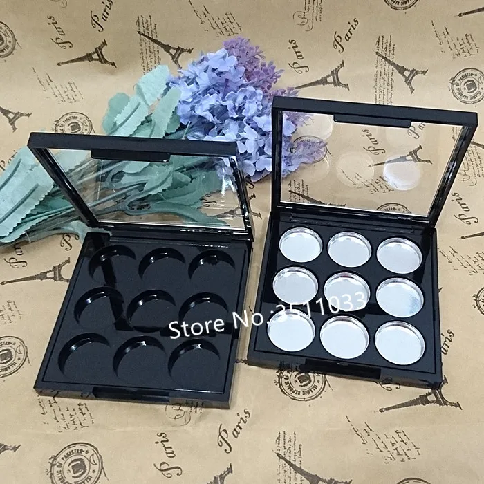 

30pcs High Quality Light Black Empty Square Eyeshadow Powder Compacts Blusher Case Round Pan 9 Grids Lipstick Lip Balm Container