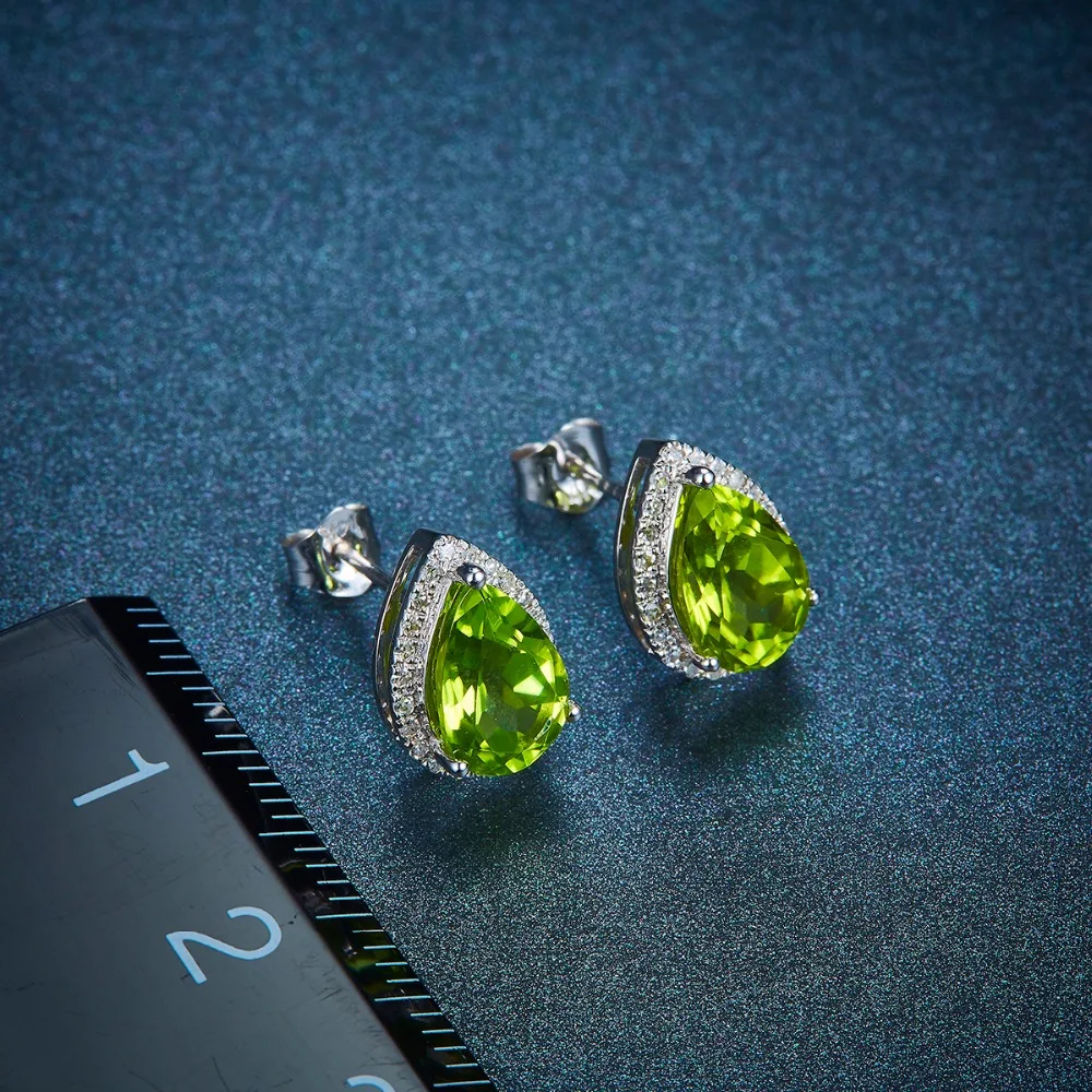 Женские серьги пусеты с натуральным драгоценным камнем 14 к|stud earrings|peridot stud