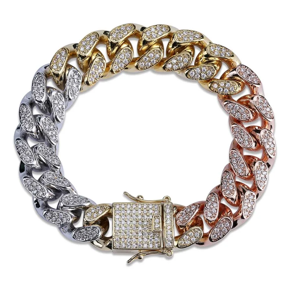 TOPGRILLZ хип-хоп мужской ювелирный браслет медь Iced Out золото цвет покрытием CZ камень 14 мм цепи браслеты с " 8" два размера