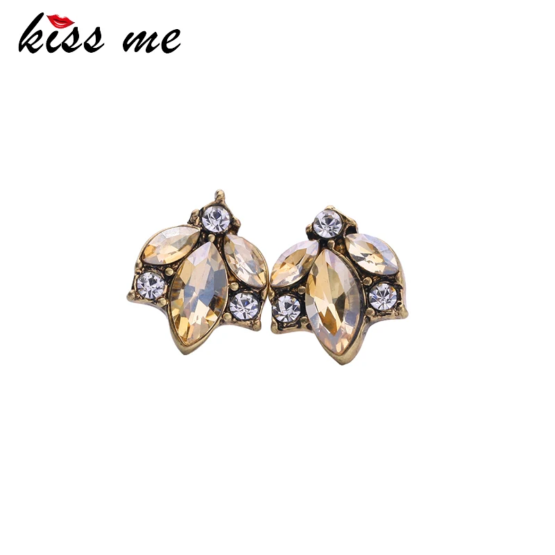 Женские прозрачные серьги гвоздики KISS ME 2 цвета с кристаллами шампанского модные