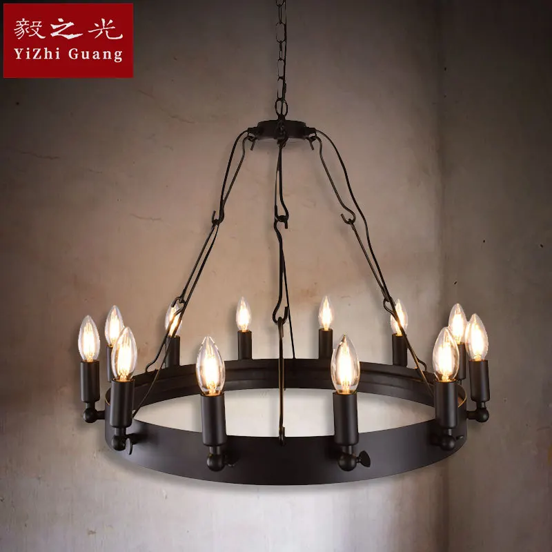 

and contracted wind industrial chandeliers personality living room, wrought iron lamp bull restaurant absorb dome light