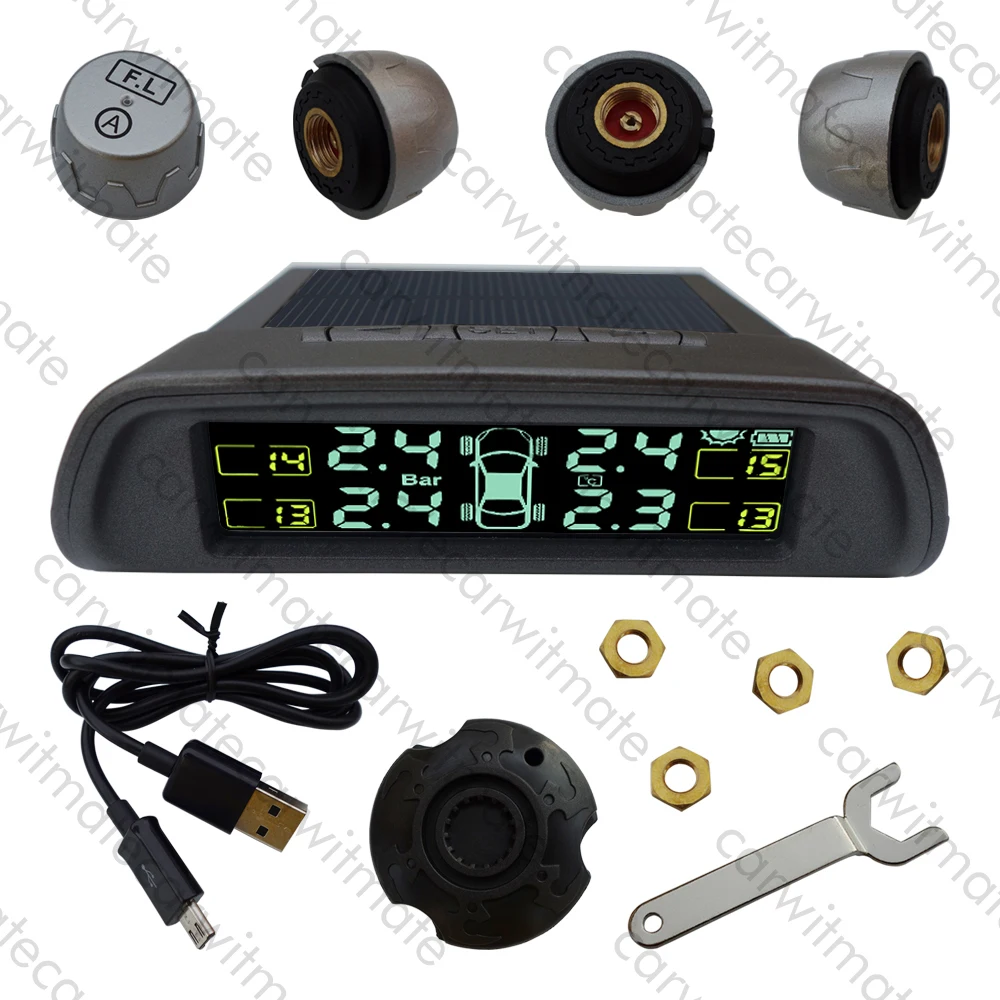 Universal Car font b TPMS b font Tyre Pressure Monitor System With Chargeable Solar Panel With