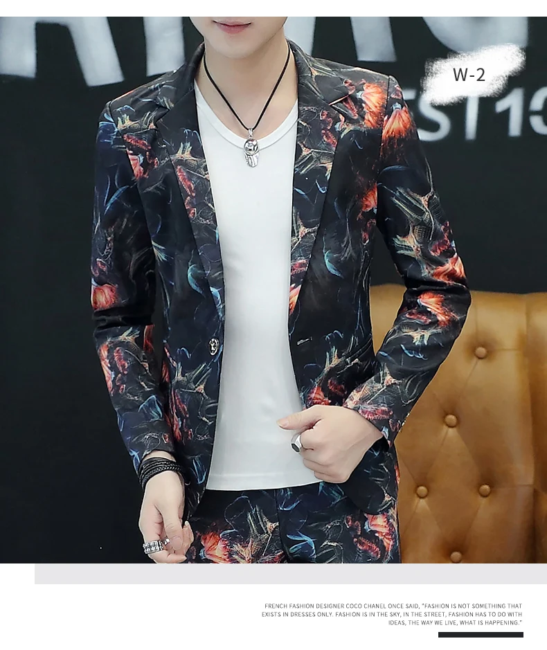 Мужская куртка осенняя куртка костюм мужская повседневная личность печать костюм тренд Корейская версия костюма красивый мужской из двух частей