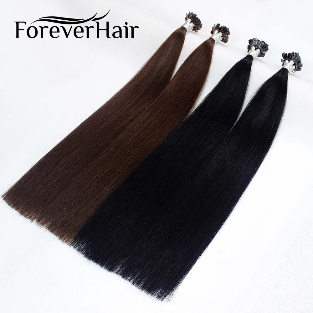 FOREVER HAIR г/локон 0,8 20 "Remy двойной нарисованный плоский наконечник натуральные волосы Расширение прямые капсулы кератин предварительно