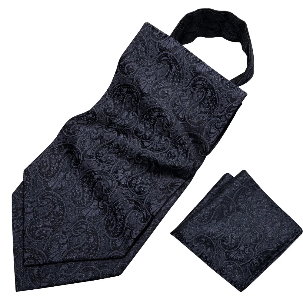 Barry. Wang Модный черный мужской галстук в стиле Пейсли, галстук Ascot, резинка для волос, британский Шелковый комплект для мужчин, формальный свадебный LF-0008