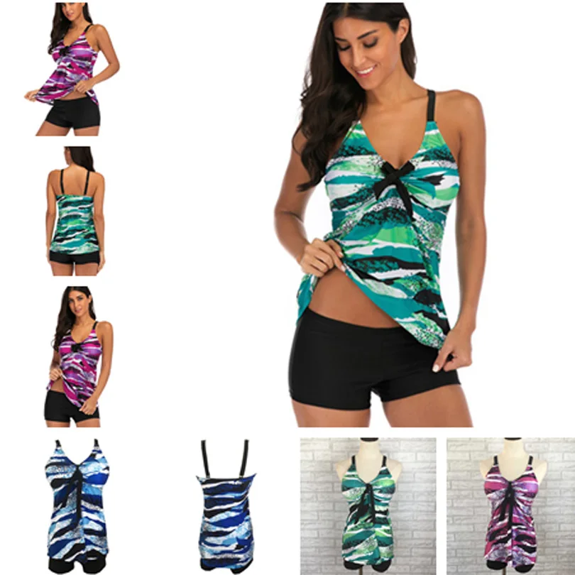 

Retro Print Tankini Piece Ruched Monokini Big Size Swimsuit Skirt Swimwear Women Plus Size Bathing Suit Shorts Dress 3XL