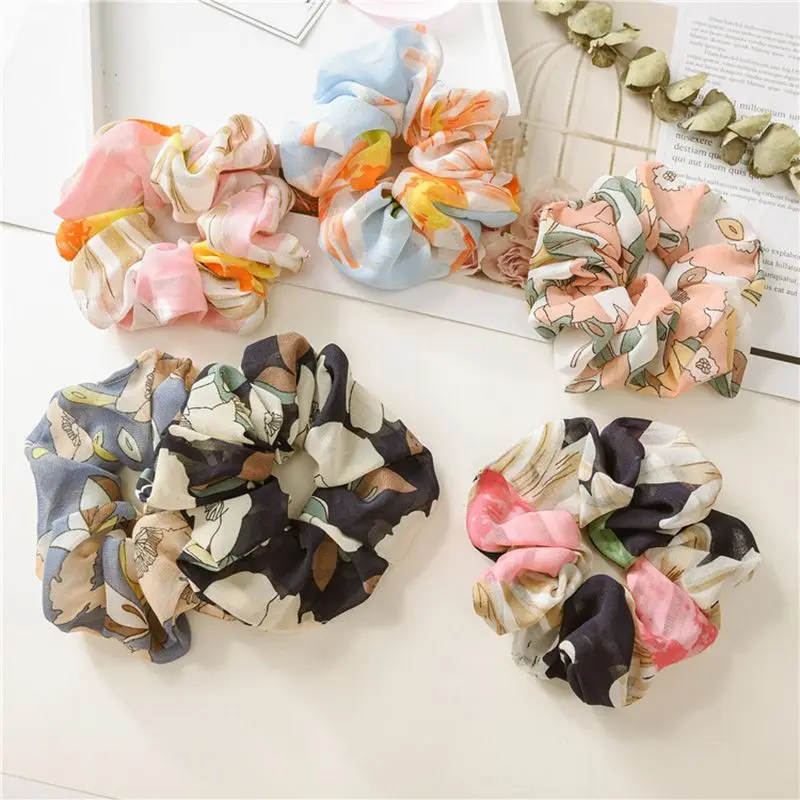

1Pc Lovely Flower Print Hair band Colorful Hair Scrunchies Vintage Ponytail Holde Girls Hair Rope Hair Scrunchy For Women