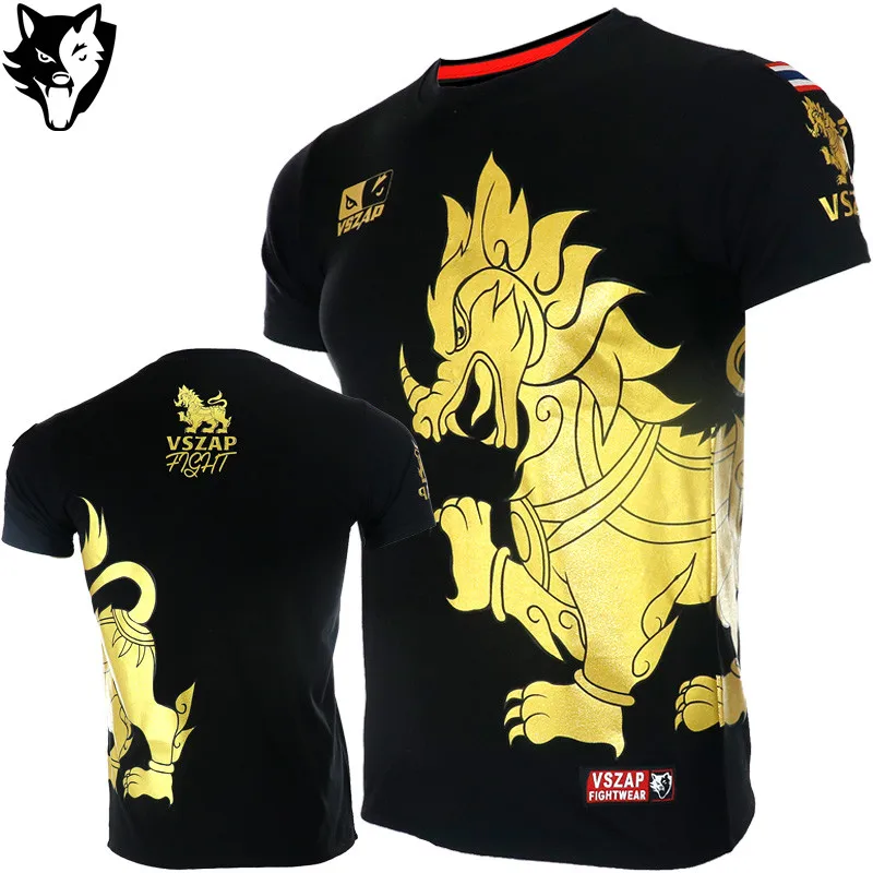 

VSZAP Golden Boxing T shirt Men MMA Gym Kickboxing Muay Thai Boxing Training Cotton Breathable Comfortable Mma Shorts Fight Pant