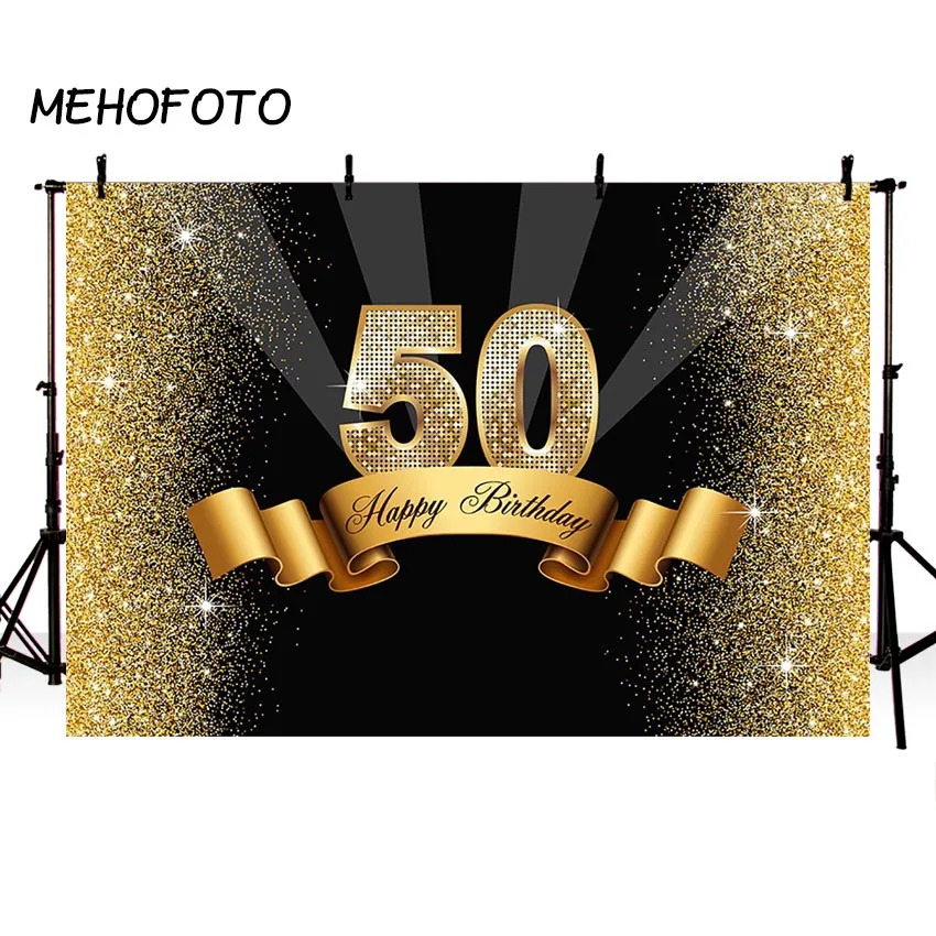 Фон для фотосъемки с 50 летним днем рождения MEHOFOTO черный золотой фон студийной