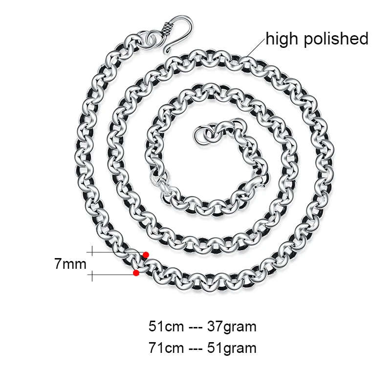 ZABRA 925 пробы Серебряное длинное ожерелье ручной работы для мужчин и женщин ширина 7 мм 20 22 24 26 28 дюймов винтажная цепочка Ювелирные изделия