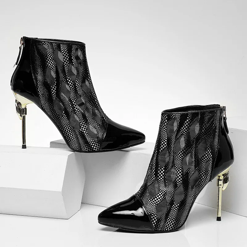 Stylesowner Новое поступление в Корейском стиле пикантные женские ботинки высоком металлическом каблуке телячья кожа классика полусапожки острый носок туфли для свадьбы или вечеринки