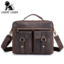 LAOSHIZI LUOSEN, Винтажный Мужской портфель, натуральная кожа, сумка-тоут, через плечо, сумка-мессенджер, сумки на плечо, 501