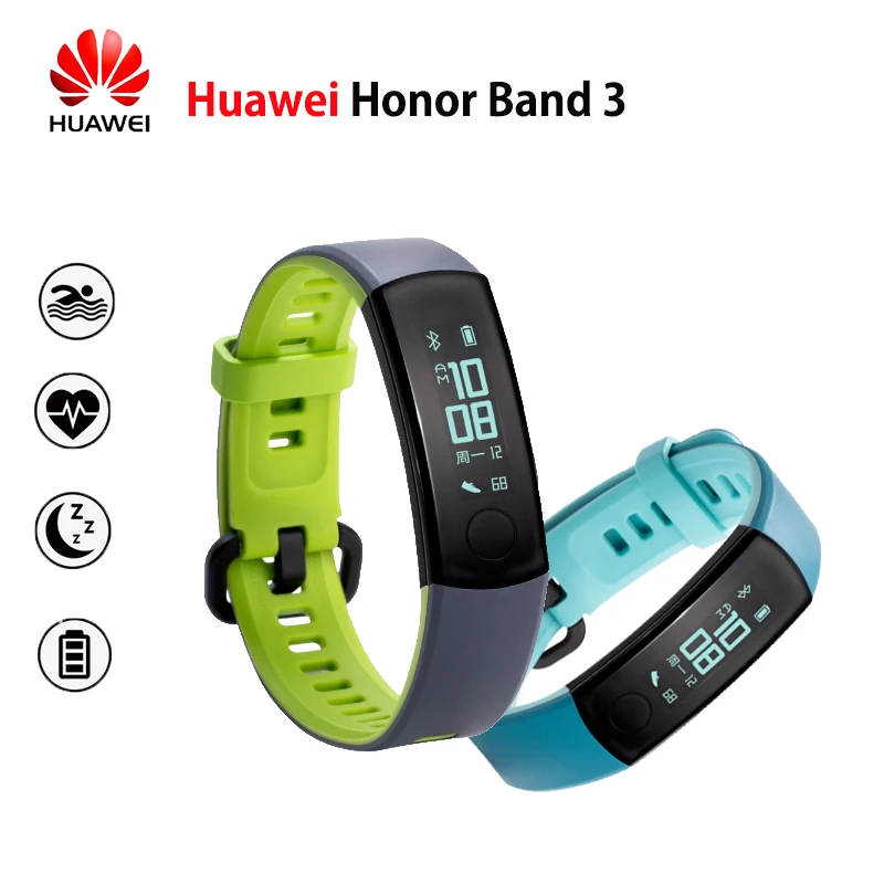 Huawei Honor Band 3 Смарт-браслет в режиме реального времени с контролем сердечного ритма 5 атм водонепроницаемый для плавания фитнес-трекер для Android iOS