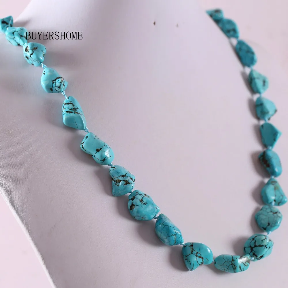 

Free Shipping Fashion Jewelry 10X14MM-15X26MM Natural Stone Amorphous Green Howlite Necklace 20" 1Pcs E343
