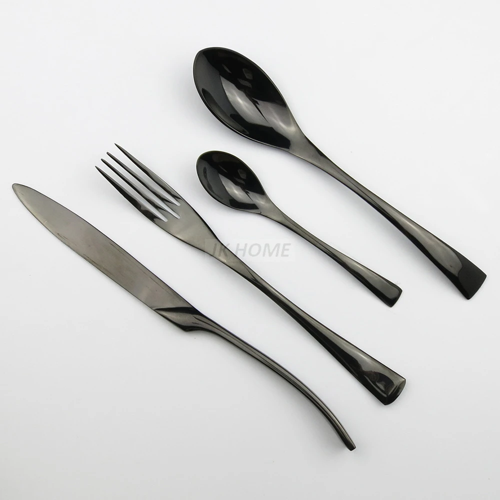 Cutlery set Western style cutlery set Stainless steel cutlery set 4Pcs/Lot Black Stainless Steel Dinnerware Polishing Cutlery Set Kitchen Tableware Fork Steak Knife TeaSpoon Dinner Set