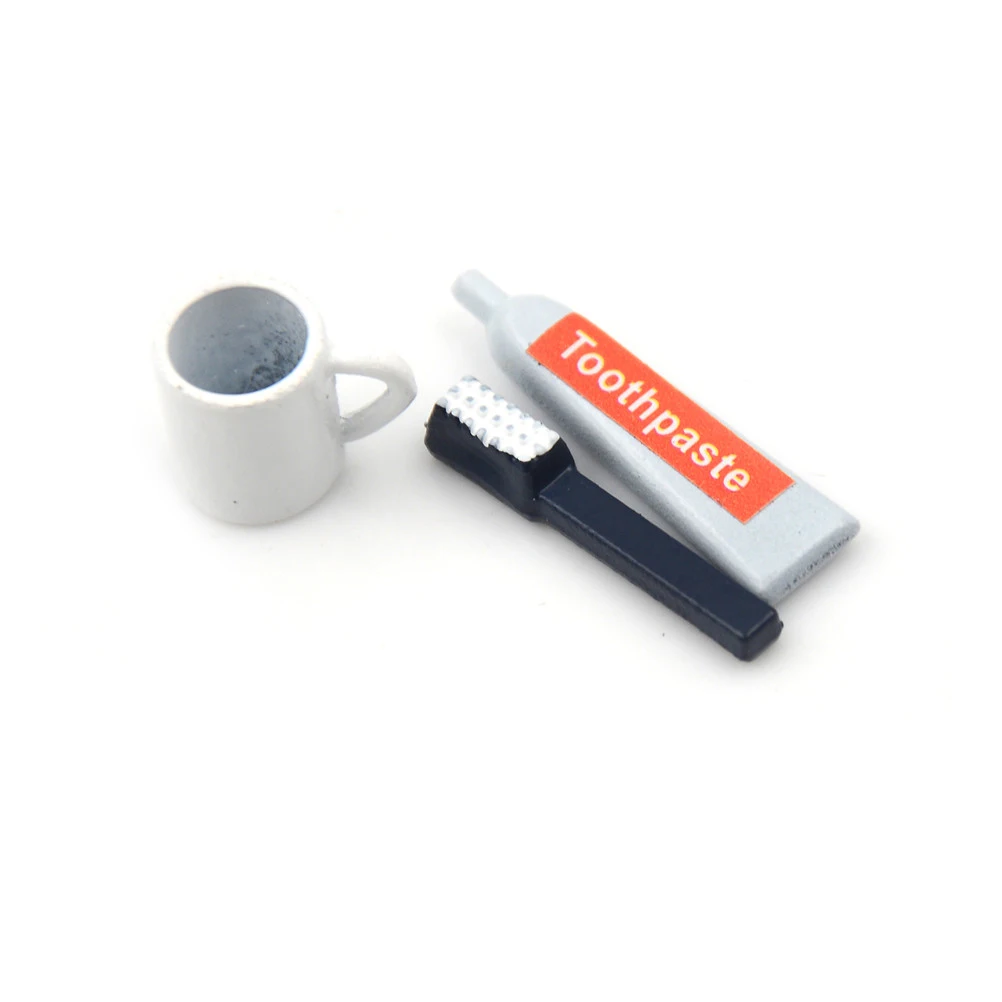 

new 3 Pcs/set 1/12 Dollhouse Miniature Bathroom Accessory Toothbrush Toothpaste Cup Set Hot Sale