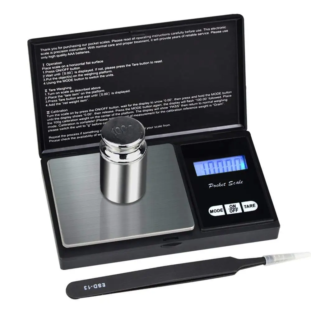 

SKYROKU 100g 0.01g pocket jewelry scale pocket portable scale with LCD backlit display stainless steel and slim design