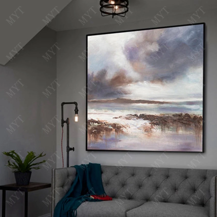 Hand-painted oil painting in the paint gray abstract picture of the modern oil painting living room decoration painting.