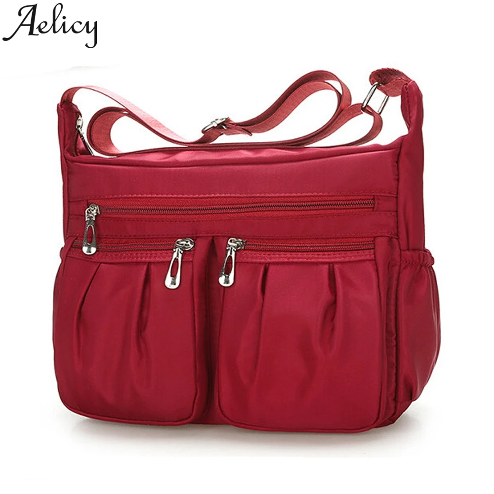 Aelicy,, модные одноцветные водонепроницаемые нейлоновые сумки через плечо на молнии, женские сумки-мессенджеры, кожаные сумки