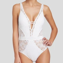 Новинка, женский сексуальный кружевной сетчатый купальник с открытой спиной, глубокий v-образный вырез, Цельный купальник, монокини, бандаж, купальник, черный/белый, S-XXL