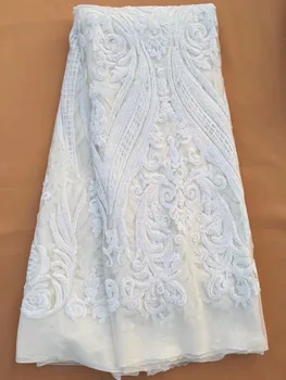 

ZH1255 High Quality African Lace Fabric Wedding 2017 Embroidered France mesh Lace Fabrics white sequins Guipure Cord Lace dress