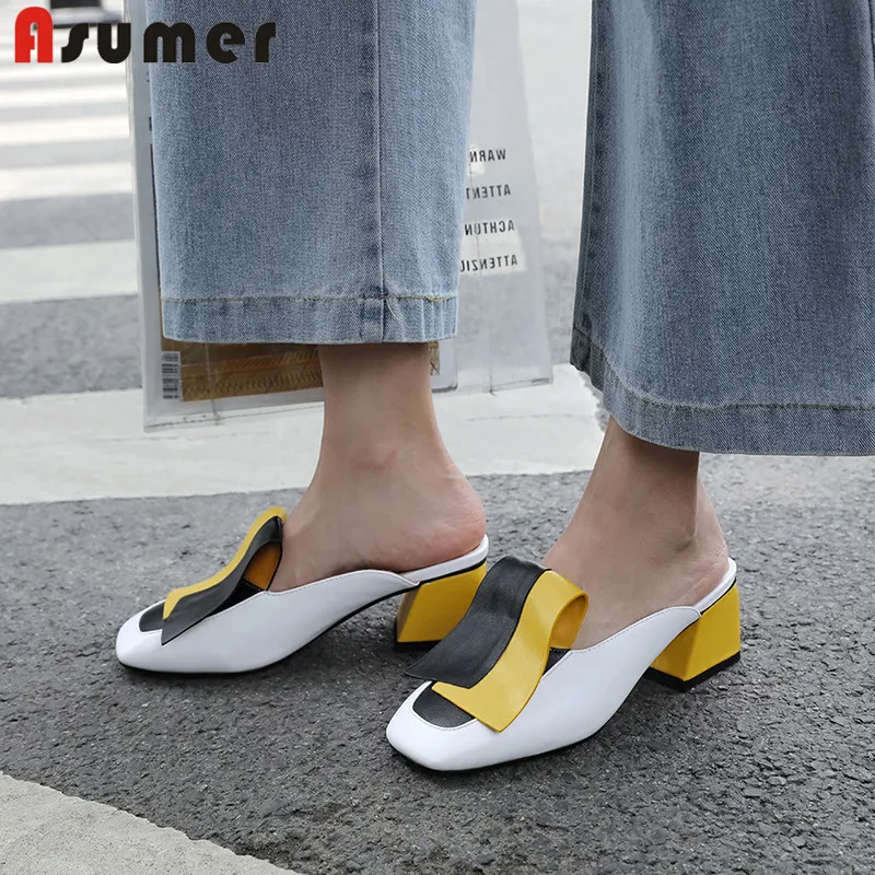 ASUMER new sandals women square high heels shoes slingback mixed colors summer shoes women mules big size 34-45