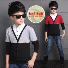 New Winter baby boys t shirt woolen joint stripe fashion children long sleeve base shirt warmth