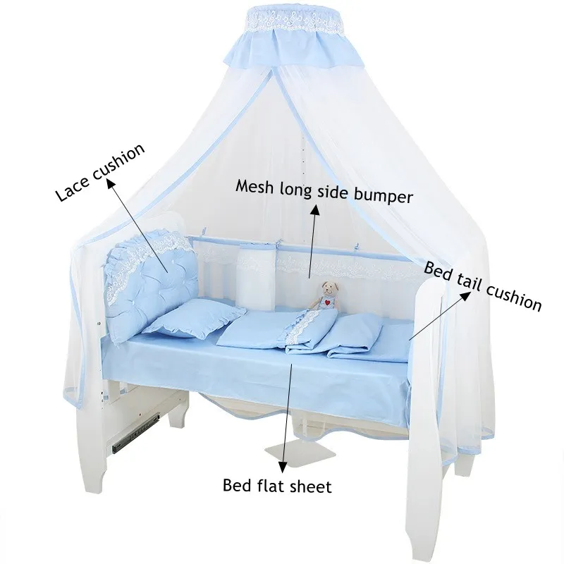 Summer Baby Lace Solid Color Crib Bumper Bed Surround Cool Breathable Mesh Bed Clothes Protector Cushion Summer Bedding Linen (6)