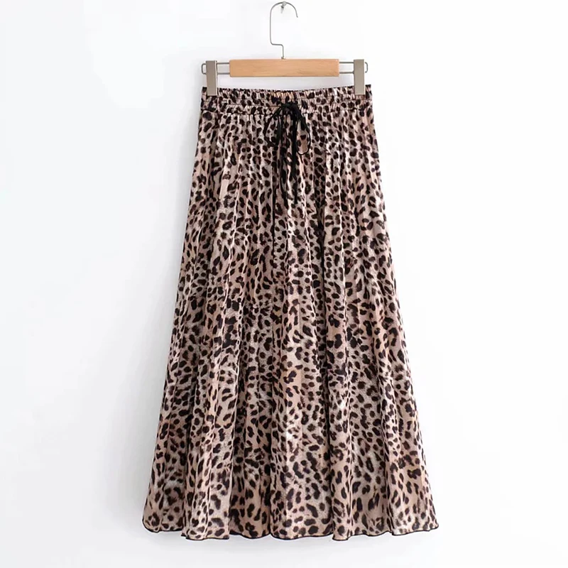 Новая весенне-осенняя Женская юбка леопардовая плиссированная винтажная женская Юбка-миди Модный женский эластичный пояс с поясом шикарные юбки